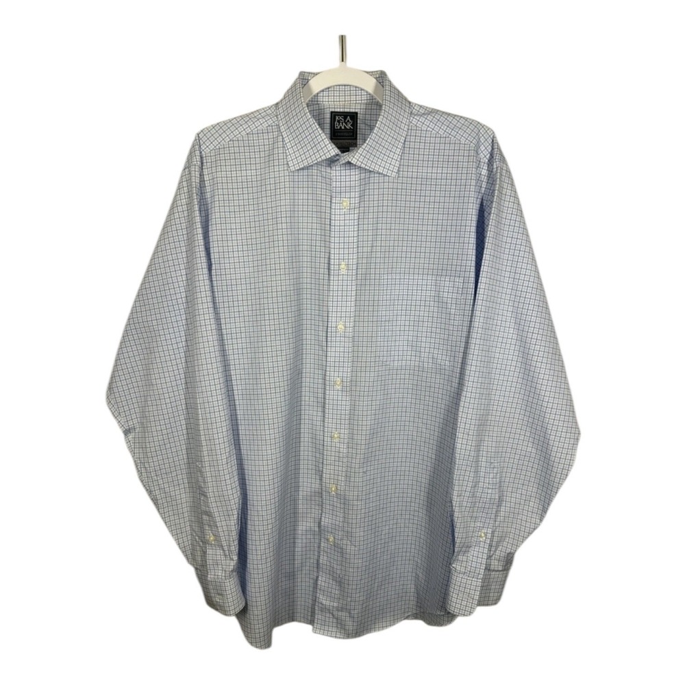 Jos. A. Bank Men's 16.5–36 Blue Plaid Dress Shirt Classic Button-Down